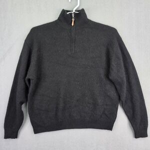 Alan Flusser Sweater 1/4 Zip Pullover Black XL 100% Cashmere Mock Neck Luxury